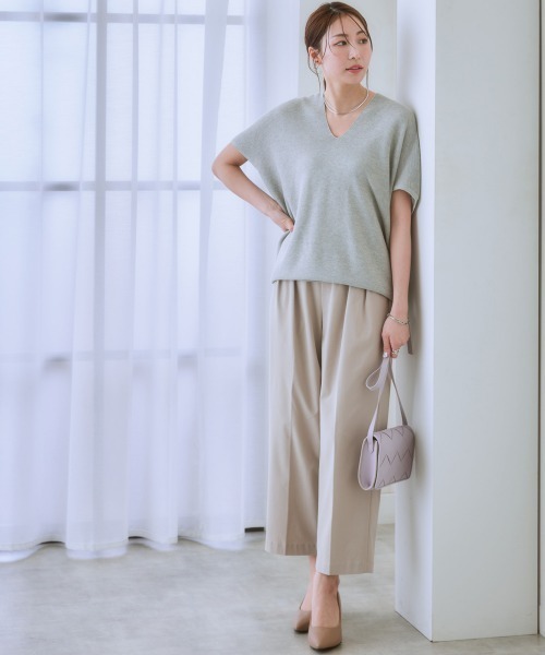 7days Life Styling（セブンデイズライフスタイリング）の「（接触冷感・毛玉になりにくい・ＵＶカット）綿混ドルマンＶネックニット（ニット/セーター・レディース・テラコッタ/シルバーグレー/グレイッシュベージュ/ブラック・S/M/L/LL）」の18枚目の写真