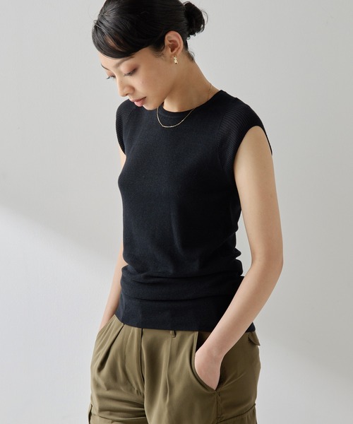 【完売品】ウィムガゼット　シルクリネンリブショートスリーブニット Whim Gazette（ウィムガゼット）の「シルクリネンリブショート