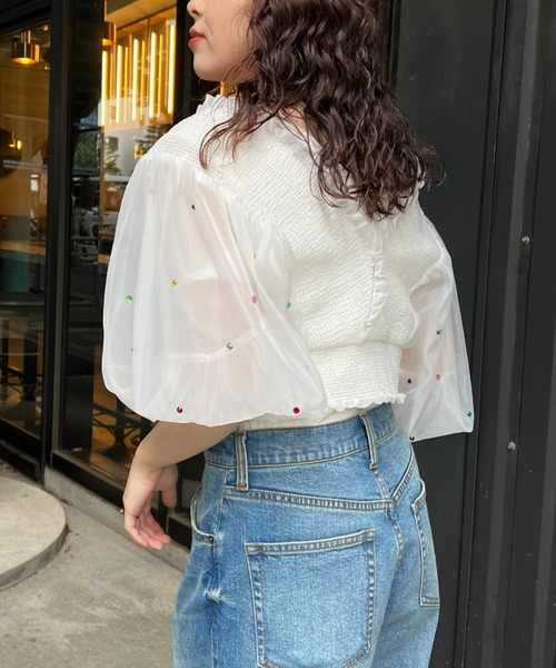 HELLO.SANFRANCISCO（ハローサンフランシスコ）の「【HELLO.SANFRANCISCO】キラキラ付シアービスチェ2WAYカーデ（カーディガン/ボレロ・レディース・ホワイト/ブラック・ONE SIZE）」の7枚目の写真