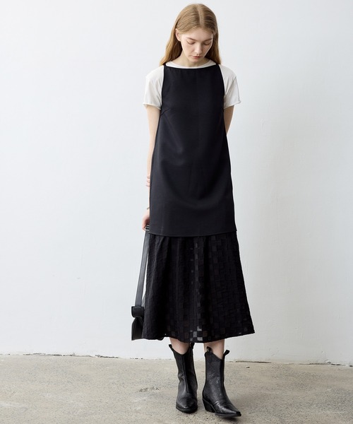 tageechita（タジチタ）の「【tageechita】レイヤードチェックストライプワンピース（ワンピース・レディース・ブラック/ベージュ・S/M/L）」の15枚目の写真