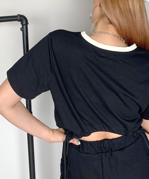 セール】襟配色クロップド丈トップススカートセットアップ