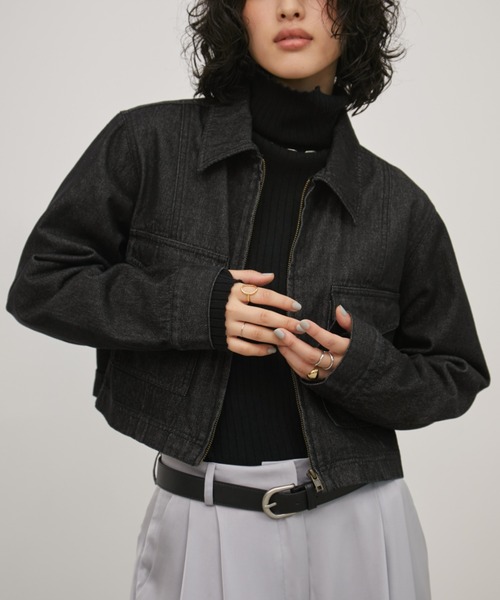 Aunt Marie's（アントマリーズ）の「デニムジップクロップドブルゾン（デニムジャケット・レディース・ブラック/ネイビー・FREE）」の3枚目の写真