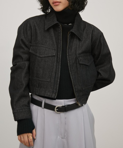 Aunt Marie's（アントマリーズ）の「デニムジップクロップドブルゾン（デニムジャケット・レディース・ブラック/ネイビー・FREE）」の4枚目の写真