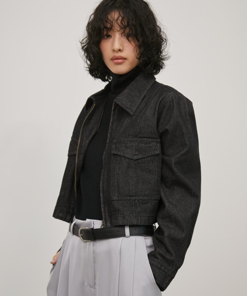 Aunt Marie's（アントマリーズ）の「デニムジップクロップドブルゾン（デニムジャケット・レディース・ブラック/ネイビー・FREE）」の9枚目の写真