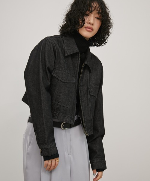 Aunt Marie's（アントマリーズ）の「デニムジップクロップドブルゾン（デニムジャケット・レディース・ブラック/ネイビー・FREE）」の10枚目の写真