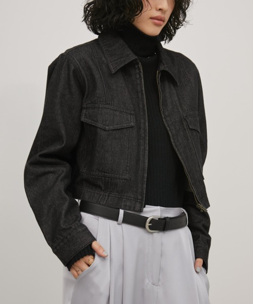 Aunt Marie's（アントマリーズ）の「デニムジップクロップドブルゾン（デニムジャケット・レディース・ブラック/ネイビー・FREE）」の6枚目の写真