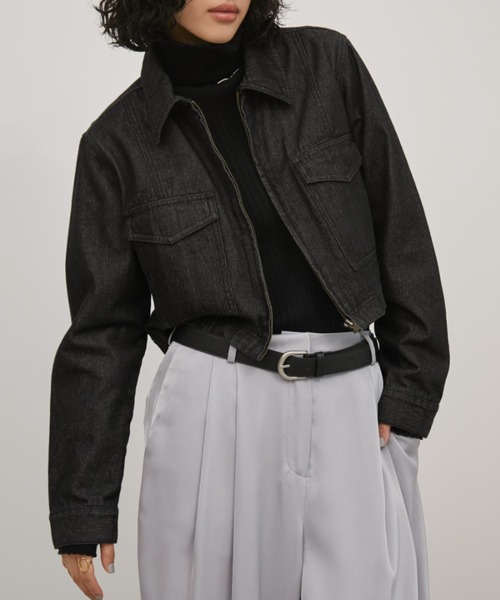 Aunt Marie's（アントマリーズ）の「デニムジップクロップドブルゾン（デニムジャケット・レディース・ブラック/ネイビー・FREE）」の7枚目の写真