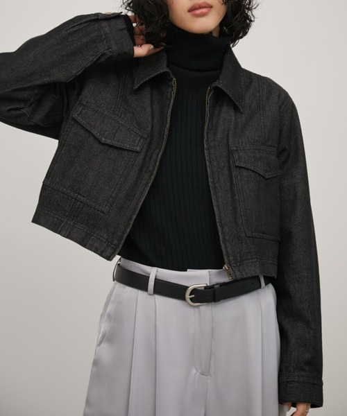 Aunt Marie's（アントマリーズ）の「デニムジップクロップドブルゾン（デニムジャケット・レディース・ブラック/ネイビー・FREE）」の11枚目の写真