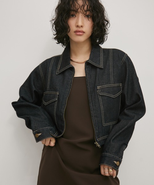 Aunt Marie's（アントマリーズ）の「デニムジップクロップドブルゾン（デニムジャケット・レディース・ブラック/ネイビー・FREE）」の21枚目の写真