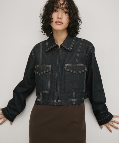 Aunt Marie's（アントマリーズ）の「デニムジップクロップドブルゾン（デニムジャケット・レディース・ブラック/ネイビー・FREE）」の16枚目の写真