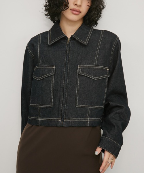 Aunt Marie's（アントマリーズ）の「デニムジップクロップドブルゾン（デニムジャケット・レディース・ブラック/ネイビー・FREE）」の17枚目の写真