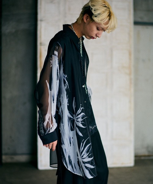 HARE（ハレ）の「【UNDERGROUND MODE】スミガラロングシャツ(HARE)（シャツ/ブラウス・メンズ・ホワイト/ブラック・FREE）」の7枚目の写真