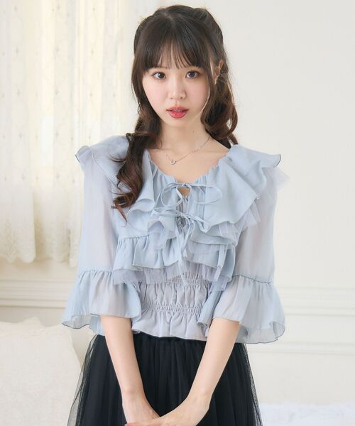 ems excite（エムズエキサイト）の「フリルリボンボレロSET（シャツ/ブラウス・レディース・ブラック/ブルー/ナチュラル・FREE）」の8枚目の写真