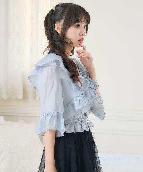 ems excite（エムズエキサイト）の「フリルリボンボレロSET（シャツ/ブラウス・レディース・ブラック/ブルー/ナチュラル・FREE）」の9枚目の写真