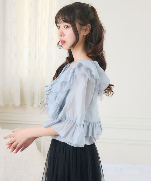 ems excite（エムズエキサイト）の「フリルリボンボレロSET（シャツ/ブラウス・レディース・ブラック/ブルー/ナチュラル・FREE）」の10枚目の写真