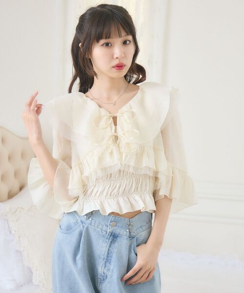ems excite（エムズエキサイト）の「フリルリボンボレロSET（シャツ/ブラウス・レディース・ブラック/ブルー/ナチュラル・FREE）」の16枚目の写真