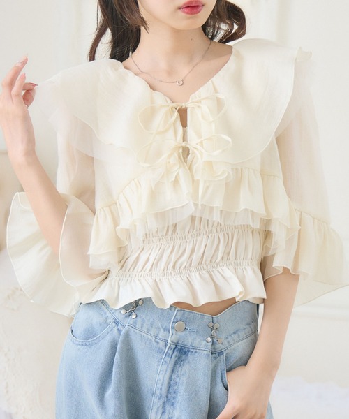 ems excite（エムズエキサイト）の「フリルリボンボレロSET（シャツ/ブラウス・レディース・ブラック/ブルー/ナチュラル・FREE）」の3枚目の写真