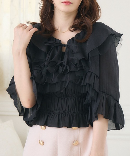 ems excite（エムズエキサイト）の「フリルリボンボレロSET（シャツ/ブラウス・レディース・ブラック/ブルー/ナチュラル・FREE）」の2枚目の写真