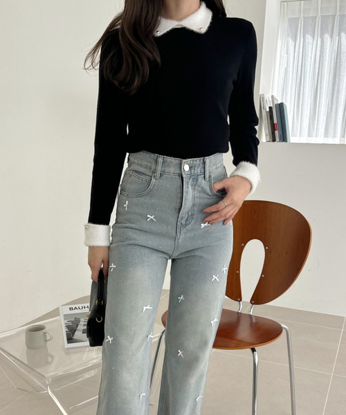 Ada.(エイダ)の「シンプルなのに上品格上げ◎ 異素材使い 配色 カフス ニット(ニット/セーター・レディース・ネイビー/ブラック/アイボリー・S/M)」の19枚目の写真