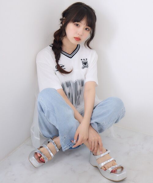 ems excite（エムズエキサイト）の「チュールユニフォームTEE（Tシャツ/カットソー・レディース・オフホワイト/ダークグリーン/ブラック・FREE）」の4枚目の写真