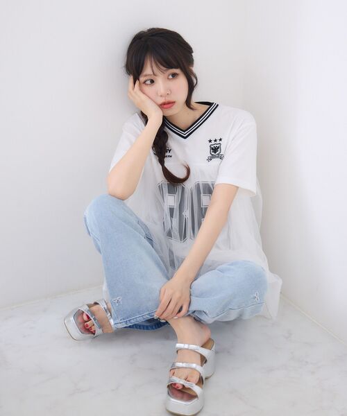 ems excite（エムズエキサイト）の「チュールユニフォームTEE（Tシャツ/カットソー・レディース・オフホワイト/ダークグリーン/ブラック・FREE）」の5枚目の写真