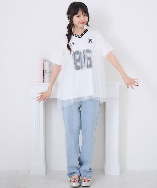 ems excite（エムズエキサイト）の「チュールユニフォームTEE（Tシャツ/カットソー・レディース・オフホワイト/ダークグリーン/ブラック・FREE）」の6枚目の写真