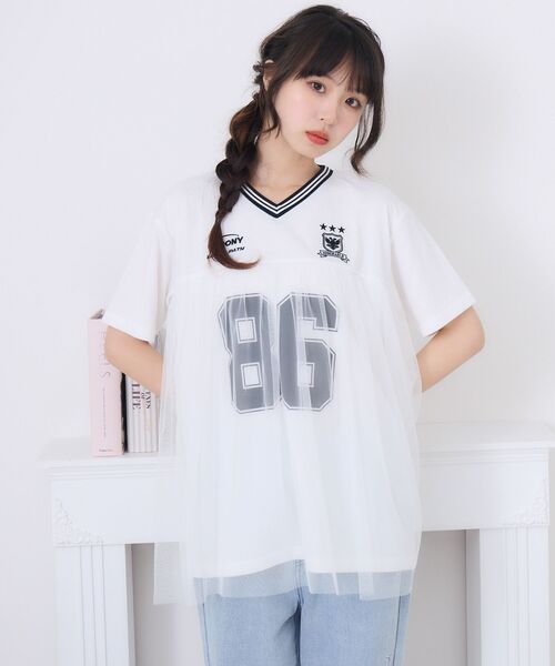 ems excite（エムズエキサイト）の「チュールユニフォームTEE（Tシャツ/カットソー・レディース・オフホワイト/ダークグリーン/ブラック・FREE）」の10枚目の写真