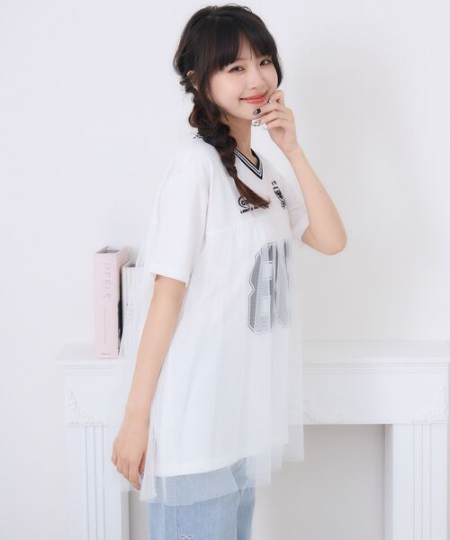 ems excite（エムズエキサイト）の「チュールユニフォームTEE（Tシャツ/カットソー・レディース・オフホワイト/ダークグリーン/ブラック・FREE）」の11枚目の写真