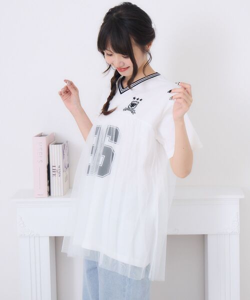 ems excite（エムズエキサイト）の「チュールユニフォームTEE（Tシャツ/カットソー・レディース・オフホワイト/ダークグリーン/ブラック・FREE）」の12枚目の写真