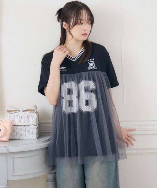 ems excite（エムズエキサイト）の「チュールユニフォームTEE（Tシャツ/カットソー・レディース・オフホワイト/ダークグリーン/ブラック・FREE）」の18枚目の写真