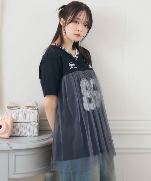 ems excite（エムズエキサイト）の「チュールユニフォームTEE（Tシャツ/カットソー・レディース・オフホワイト/ダークグリーン/ブラック・FREE）」の19枚目の写真
