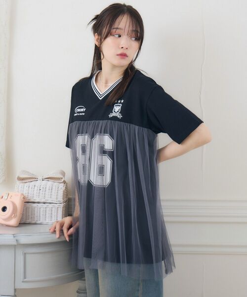 ems excite（エムズエキサイト）の「チュールユニフォームTEE（Tシャツ/カットソー・レディース・オフホワイト/ダークグリーン/ブラック・FREE）」の20枚目の写真