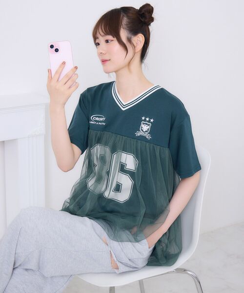 ems excite（エムズエキサイト）の「チュールユニフォームTEE（Tシャツ/カットソー・レディース・オフホワイト/ダークグリーン/ブラック・FREE）」の22枚目の写真