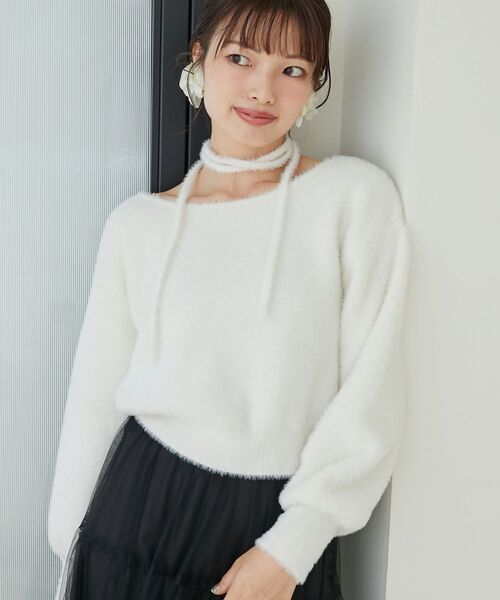 MAJESTIC LEGON（マジェスティックレゴン）の「チョーカーセットシャギーニット（ニット/セーター・レディース・チャコールグレー/アイボリー/ブルー系その他5/ピンク/ボルドー/モカ・MEDIUM）」の2枚目の写真