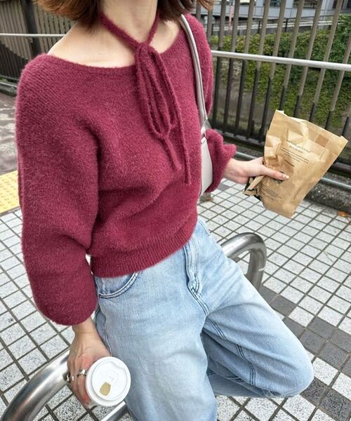 MAJESTIC LEGON（マジェスティックレゴン）の「チョーカーセットシャギーニット（ニット/セーター・レディース・チャコールグレー/アイボリー/ブルー系その他5/ピンク/ボルドー/モカ・MEDIUM）」の6枚目の写真