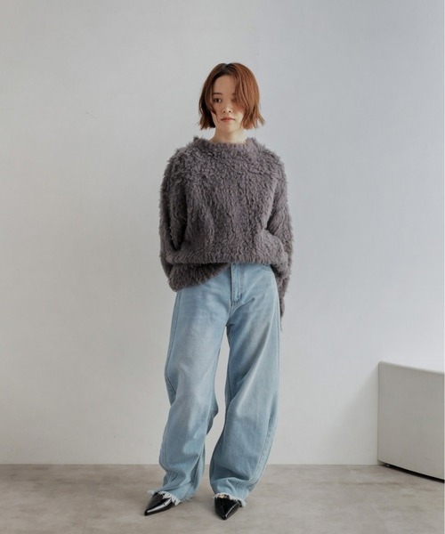 Olu.（オルドット）の「シャギーチュニック丈プルオーバー（ニット/セーター・レディース・ブルー/アイボリー/チャコールグレー・FREE）」の5枚目の写真