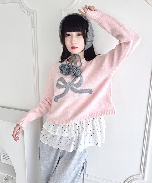 セール】リボンジャガードニットトップス（ニット/セーター）｜Loueme