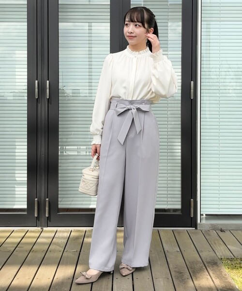 Couture brooch (クチュールブローチ) ワイドリボンワイドパンツ ほんのりハイウエスト・スッキリ見え】サス付きリボンワイド