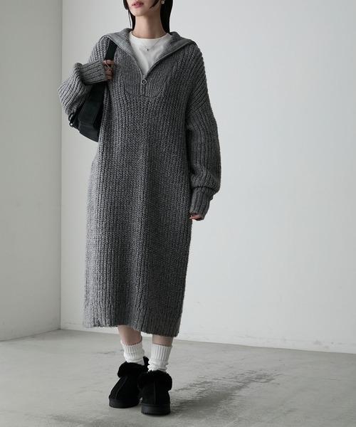 forksy.(フォルクシー)の「【forksy.】ハーフジップローゲージニットワンピース(ワンピース・レディース・サンドベージュ/ブラック/グレー・FREE)」の22枚目の写真