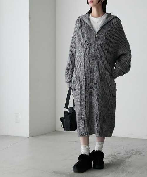 forksy.】ハーフジップローゲージニットワンピース forksy.│MONO-MART