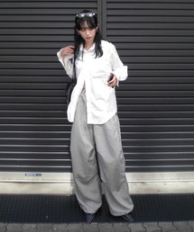 Chikashitsu + | ストリートファッション Chikashitsu + OaKS チカシツプラスオークス tuck design nylon wide pants タックデザインナイロンワイドパンツ ナイロンパンツ ワイドパンツ ナイロンカーゴパンツ トラックパンツ スポーツミックス 韓国ファッション 韓国 ストリート(カーゴパンツ)