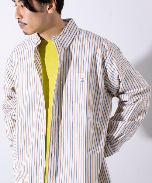 GEVACO（ゲバコ）の「【GEVACO/ゲバコ】オーバーサイズ ボタンダウンシャツ ワンポイントロゴ (無地/ストライプ)（シャツ/ブラウス・メンズ・ベージュ/ブルー系その他4/オフホワイト/ピンク/ブルー系その他3/ブルー系その他2/ラベンダー/ブルー系その他・M/L）」の3枚目の写真