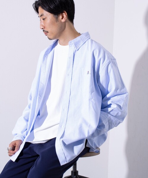 GEVACO（ゲバコ）の「【GEVACO/ゲバコ】オーバーサイズ ボタンダウンシャツ ワンポイントロゴ (無地/ストライプ)（シャツ/ブラウス・メンズ・ベージュ/ブルー系その他4/オフホワイト/ピンク/ブルー系その他3/ブルー系その他2/ラベンダー/ブルー系その他・M/L）」の4枚目の写真