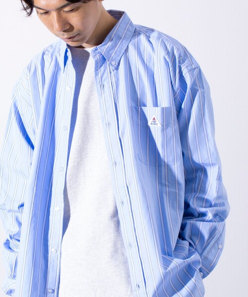 GEVACO（ゲバコ）の「【GEVACO/ゲバコ】オーバーサイズ ボタンダウンシャツ ワンポイントロゴ (無地/ストライプ)（シャツ/ブラウス・メンズ・ベージュ/ブルー系その他4/オフホワイト/ピンク/ブルー系その他3/ブルー系その他2/ラベンダー/ブルー系その他・M/L）」の5枚目の写真