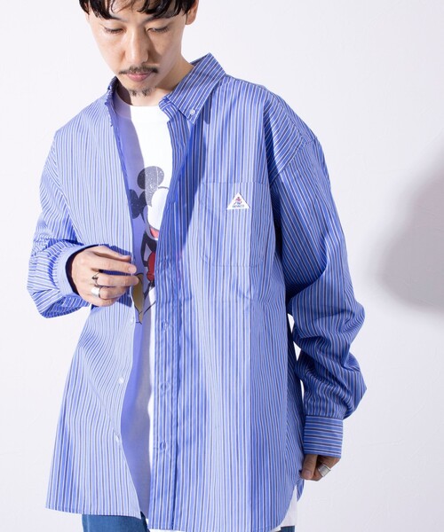 GEVACO（ゲバコ）の「【GEVACO/ゲバコ】オーバーサイズ ボタンダウンシャツ ワンポイントロゴ (無地/ストライプ)（シャツ/ブラウス・メンズ・ベージュ/ブルー系その他4/オフホワイト/ピンク/ブルー系その他3/ブルー系その他2/ラベンダー/ブルー系その他・M/L）」の6枚目の写真