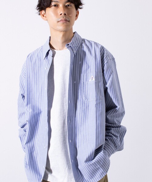 GEVACO（ゲバコ）の「【GEVACO/ゲバコ】オーバーサイズ ボタンダウンシャツ ワンポイントロゴ (無地/ストライプ)（シャツ/ブラウス・メンズ・ベージュ/ブルー系その他4/オフホワイト/ピンク/ブルー系その他3/ブルー系その他2/ラベンダー/ブルー系その他・M/L）」の7枚目の写真