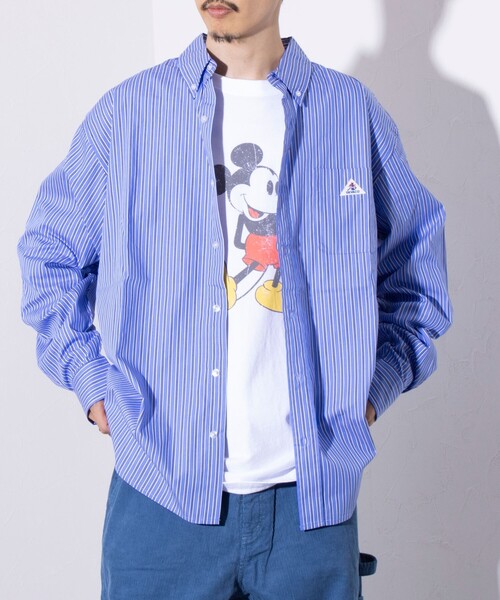 GEVACO（ゲバコ）の「【GEVACO/ゲバコ】オーバーサイズ ボタンダウンシャツ ワンポイントロゴ (無地/ストライプ)（シャツ/ブラウス・メンズ・ベージュ/ブルー系その他4/オフホワイト/ピンク/ブルー系その他3/ブルー系その他2/ラベンダー/ブルー系その他・M/L）」の12枚目の写真