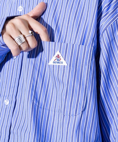GEVACO（ゲバコ）の「【GEVACO/ゲバコ】オーバーサイズ ボタンダウンシャツ ワンポイントロゴ (無地/ストライプ)（シャツ/ブラウス・メンズ・ベージュ/ブルー系その他4/オフホワイト/ピンク/ブルー系その他3/ブルー系その他2/ラベンダー/ブルー系その他・M/L）」の15枚目の写真