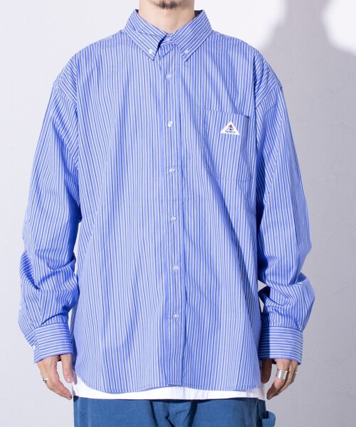 GEVACO（ゲバコ）の「【GEVACO/ゲバコ】オーバーサイズ ボタンダウンシャツ ワンポイントロゴ (無地/ストライプ)（シャツ/ブラウス・メンズ・ベージュ/ブルー系その他4/オフホワイト/ピンク/ブルー系その他3/ブルー系その他2/ラベンダー/ブルー系その他・M/L）」の19枚目の写真