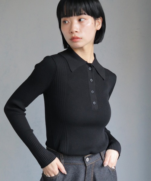 新品未使用 シェリエ sheller シンプルリブニット cheriella】ポロリブニット（ニット/セーター）｜cheriella
